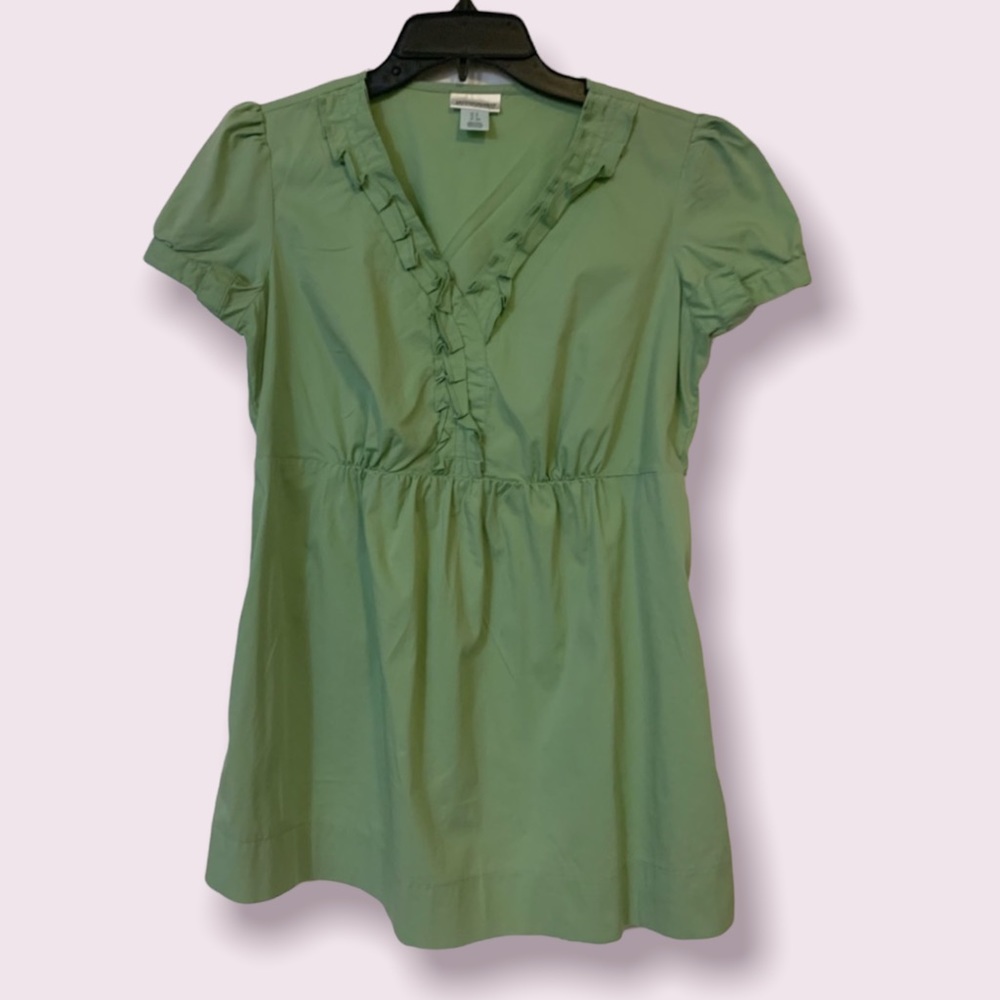 Motherhood Maternity Top, empire waist with tie, color green, Size S